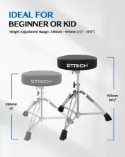 Drum Stool Set, Padded Seat Height Adjustable Drum Throne with 5A Drumsticks ...