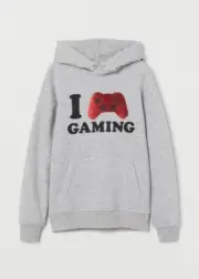 NWT H&M Gray Reversible sequin I Love Gaming Hoodie Sweatshirt sz 12-14 Yrs