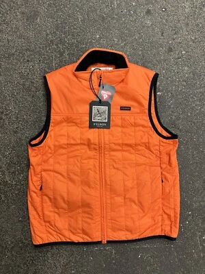 Filson Ultralight Vest Mens M Flame Orange Cordura Nylon Primaloft Gold Full Zip