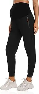 Foucome Women's Maternity Joggers Quick Dry Zipper Pockets Scrub Pants Pregnancy Sweatpants