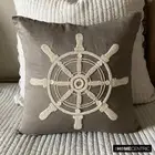 Sofa Pillow Case Brown 16"x16", Square Cotton Abstract - Sailboat Wheel
