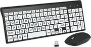 Full Size Large Print 2.4g Wireless Keyboard and Mouse with Oversized Print for Kids Visually Impaired Low Vision Individuals(Black)