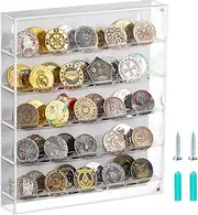 Coin Holder, Challenge Coin Display Box with Removable Shelves and Magnetic Door, Acrylic Challenge Coin Holder, Clear Coin Case Coin Box fits 45 Military Medals Poker Chip Pins Badges (White)