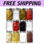 Crystal Clear 32 oz Mason Jars - 12 Pack with Airtight Lids & Jar Opener