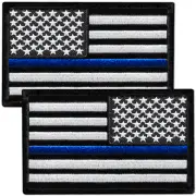 2Pcs Thin Blue Line Flag, Regular and Reversed, Police American Flag Patch