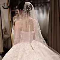 在飛比找蝦皮購物優惠-台灣出貨⚡️新娘頭紗婚禮新娘頭紗紅色白色香檳色珍珠頭紗旅拍頭