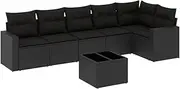 **vidaXL Garden Sofa Set with Storage 7 Piece Modular Black Poly Rattan PE Outdoor Patio Terrace