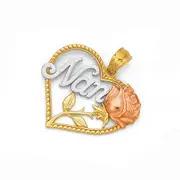9ct Tri Tone 'nan' & Rose Beaded Open Heart Pendant
