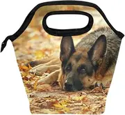 Mydaily Lunch Box German Shepherd Dog Autumn Leaves Reusable Insulated School Lunch Bag for Women Kids