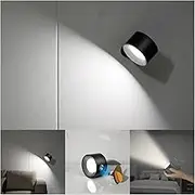 Feallive Wall Light LED Wall lamp Rechargeable Battery Wall Sconces Mordern Dimmable Touch Control Warm/White Brightness Modes Wall Spotlights Freely Rotatable Lights for Bedroom Cabinet Black