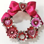 Valentines Wreath Decor Vintage Light Reflectors Kitsch Hearts Rhinestone 14”