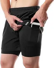 [MEIJUN] RAYWE 2-in-1 Men Running Shorts with Towel Loop Pockets Quick Dry Exercise Shorts for Training Gym Workout