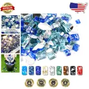 20 lbs Reflective Fire Glass Rocks - Ultra Clear, Aqua & Cobalt Blue, Safe fo...