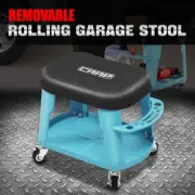 Removable Garage Mechanic Stool Rolling Workshop Mobile Seat Storage Tray Blue
