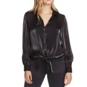 Vince Camuto Opulent Mood Tie Front Button Down Blouse S Black Shimmer NWT