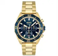 在飛比找Yahoo!奇摩拍賣優惠-HUGO BOSS Energy 藍色錶盤 金色不鏽鋼錶帶 