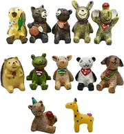 Pinenjoy 12Pcs Random Mini Forest Farm Animal Figurines Retro American Country Style Figures Miniature Resin Cat Dog Frog Panda Penguin Cake Toppers for DIY Moss Landscape Birthday Party Home Decors