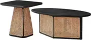 EKDJSN Coffee Table Set of 2, Nesting Table with Octagonal Rattan Base Design, Center Table with Large Desktop Storage, for Living Room, No Need Assembly(Black)