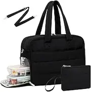 Lunch Tote Bag for Women Work,17.3 Inch Laptop Purse with Insulated Lunch Compartment, Large Puffy Quilted Travel Duffle Bag