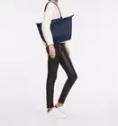 New Longchamp Le Pliage Navy Blue Green Canvas Top Handle Large L Tote Bag