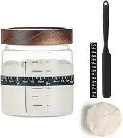 LKLKO Sourdough Jar Wide Mouth Sourdough Starter Jar Kit with Thermometer, Silicone Scraper, Cloth Cover & Wooden Lid, Sour Dough Starter Jars for Bread Baking