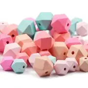 Octagonal Geometric Wooden Beads Faceted Mix Color Spacer Making Toy Necklaces