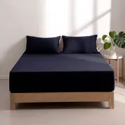 Dreamaker Superfine Washed Microfibre Combo Fitted Sheet Set Navy