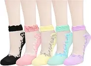 [Violet Mist] Mesh Sheer Socks Women Ankle Girls Transparent See Through Socks Ultra Thin Summer Clear Sock Nylon Short Sock