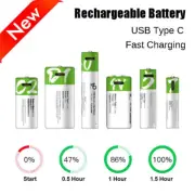 Rechargeable AAA/AA/9V/C2/D1 Batteries ion Battery USB Type C Fast Charge Cable