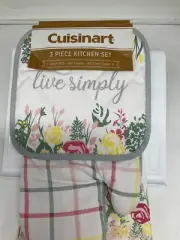 Cuisinart 3 Piece Kitchen Set Oven Mitt, Pot Holder, Kitchen Towel Yellow Pink G