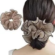 2Pcs Hair Scrunchies Soft Elastic Hair Ties Large Ponytail Holders Hair Bands Hair Rope Accessories for Women Girls(Khaki+Pink)