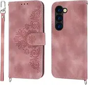Wallet Case for Samsung Galaxy Z Fold5, [Short Lanyard and Strap Lanyard] for Samsung Galaxy Z Fold5 Leather Case, Non-Slip PU Leather Cover for Samsung Galaxy Z Fold5 Case Pink