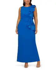 Adrianna Papell Plus Knit Crepe Ruffled Gown