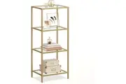 4-Tier Bookcase with Tempered Glass and Metallic Gold Frame