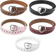 [Neikafan] Pack of 5 Children's Belts Girls 100 cm Belt Girls with Heart Pin Buckle Hollow Adjustable PU Belt for Children Waist Belt Women for Jeans, Trousers, Dress, Red, black, white, pink, camel, M