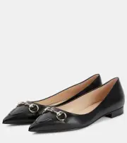 Gucci Erin Horsebit Pointed Toe Leather Ballerina Ballet Flats Shoes Black $990