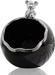 Eoiips Ceramic Bear Tray Storage Key Holder Candy Jewelry Earrings Tray, Black with Silver Edge
