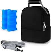 Double Layer Breastmilk Cooler Bag with Ice Pack, Freshness Backpack for Baby Bottles, Waterproof Breastmilk Transport Cooler Bag (Black)