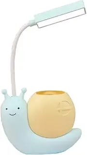 Cute Kids Lamp with Pen Holder,LED Desk Lamp for Child,Snail Shape USB Charging Student Learning Eye Protection Lamp with 360° Bendable Adjustable Neck Blue