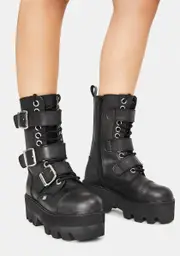 [T.U.K.] Black 12-Eye 3 Strap Dino Boots
