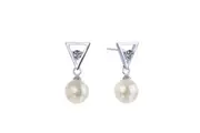 Sterling Silver Dangling Pearl Earrings adorned with Crystals from SWAROVSKI