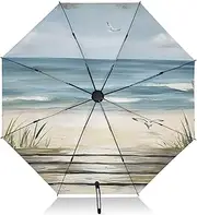 [PDZRMY] Beach Retro UV Protection Travel Umbrella Compact for Rain and Sun - Auto Open and Close UPF 50+ Windproof Portable 46” Sun Umbrella for Women and Men