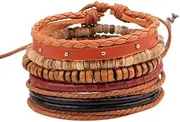 [YHDCL] Creative Bracelet Bracelet Fashion Elastic Leather Bracelet Vintage Genuine Leather Braided Bangles Coconut Wooden Beads Multilayer Charm Bracelets Personality Clothing Accessories