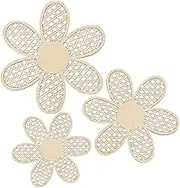 Daisy Themed Rattan Wall Art - Wooden Flower Wall Pendant Set, Daisy Floating Wall Accents | 3pcs/Set Wall Floating Wooden Floral Rattan Pendant | Aesthetic Home Decor for Nursery Room Bedroom