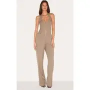 Mushroom Dipped Corset Zip Front Wide Leg Jumpsuit, Mushroom