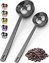 Orblue Coffee Scoop Set - 1 Tbsp (15ml) & 2 Tbsp (30ml) Measuring Tablespoon - Stainless Steel Coffee Measuring Spoon and Scooper with Long Handles - Pack of 2 Black