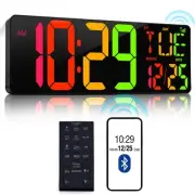 Large Digital Wall Clock 17.2" Bluetooth Auto Time Sync Led Digital Clock Lar...