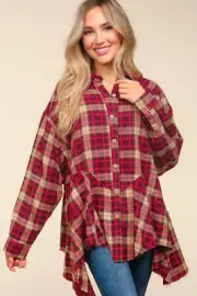 Haptics Plaid Button Down Sharkbite Shirt for Stylish Looks