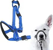 Gsycle Dog Head Collar, Breathable Adjustable Dog Head Harness Dog Mouth Cover with Adjustable Strap for Small Medium Large Dogs Walking (XL), Blue