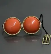 Jewels By Crown Trifari Women’s Clip On Earrings Gold Tone Metal Orange Lucite